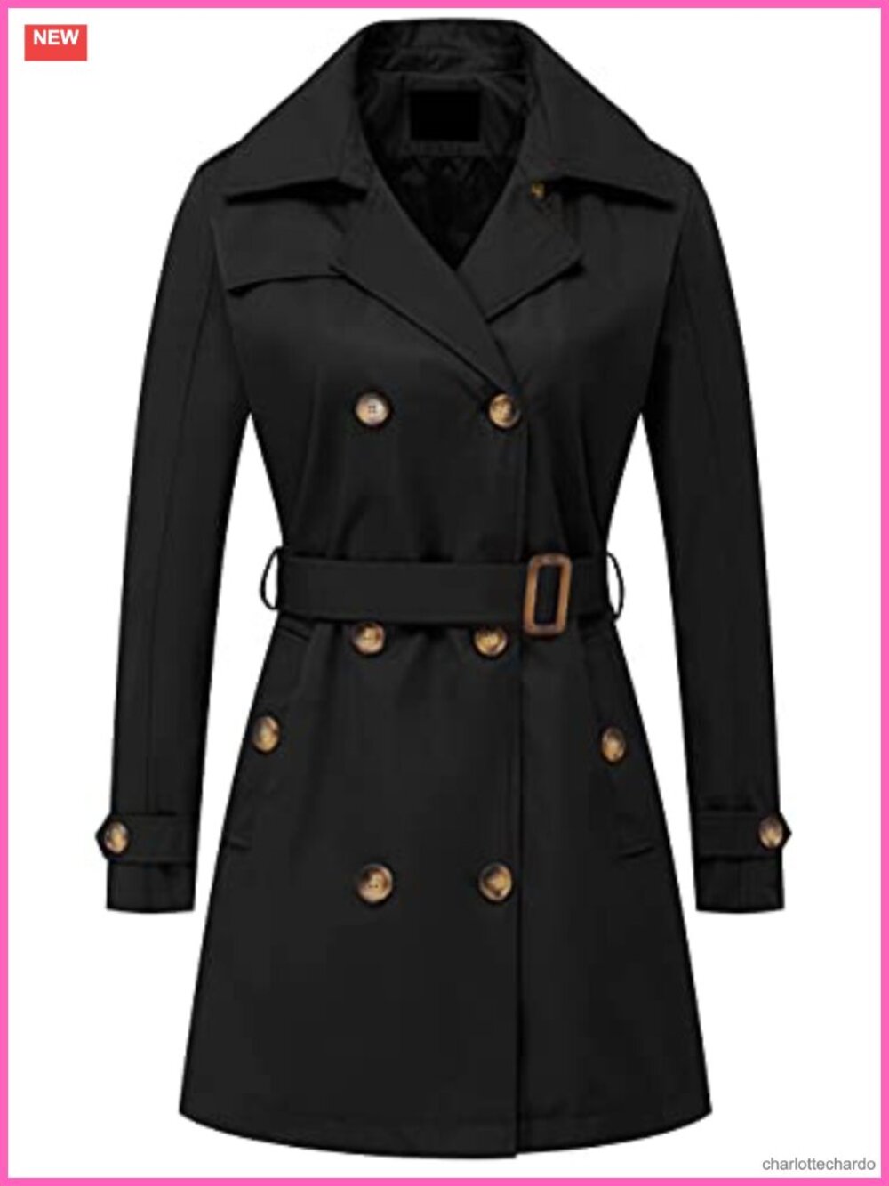 Women's Double Breasted Trench Coat Mid-Length Belted Overcoat Detachable Hood